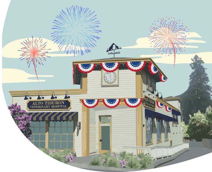 Illustration of the Alto Tiburon Veterinary Hospital building in Mill Valley